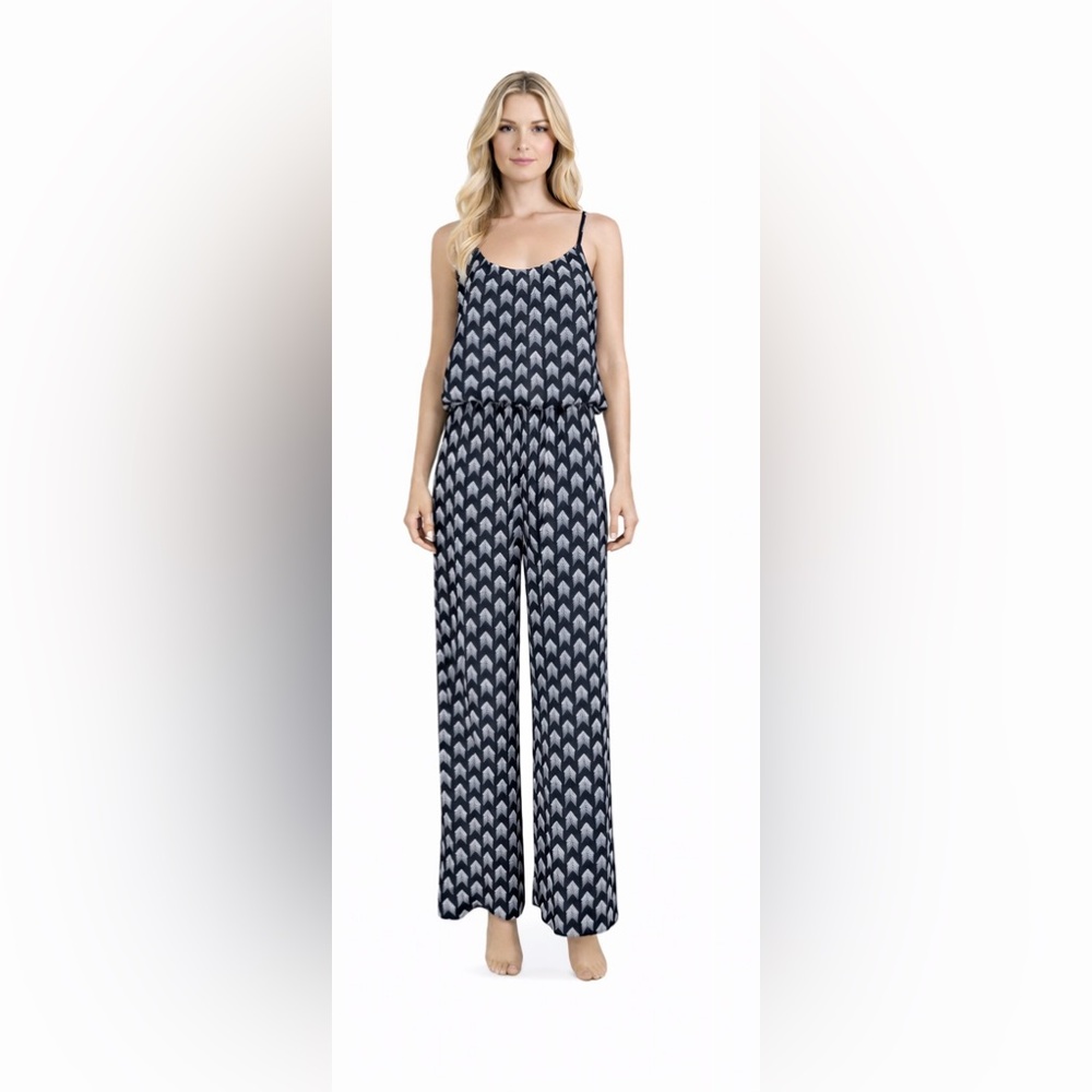 64 Sixty Five Black White Aztec Arrow Print Sleeveless Strappy Jumpsuit, Size S